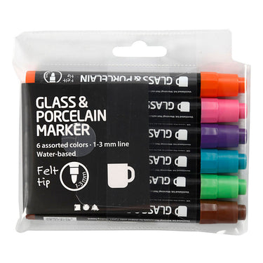 Creativ company glas- en porseleinstiften extra kleuren, 6st.
