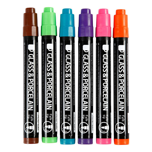 Creativ company glas- en porseleinstiften extra kleuren, 6st.