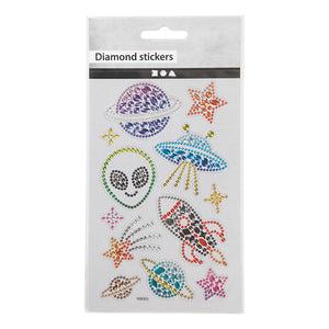 Creativ company diamond stickers - ruimte thema - zelfklevende glitter stickers - strass knutselstickers - luxe decoratie stickers - feestelijke plakdiamant stickers - 10x16 cm - 1 vel
