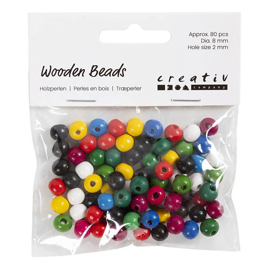 Creativ company houten kralen diverse kleuren, 150st.