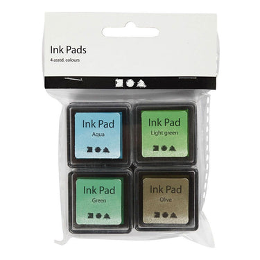 Creativ company stempelinkt, groen, lichtgroen, olijf, aqua, h: 2 cm, afm 3,5x3,5 cm, 4 stuk 1 doos