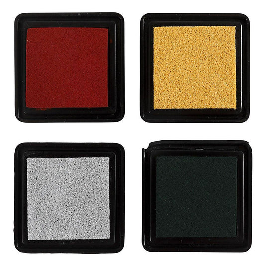 Creativ company stempelinkt, goud, lime groen, kerstrood, zilver, h: 2 cm, afm 3,5x3,5 cm, 4 stuk 1 doos