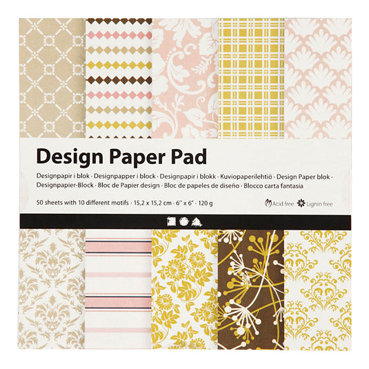 Creativ company design papierblok, vel 15,2x15,2 cm, 120 gr, groen, roze, 50 vel 1 doos