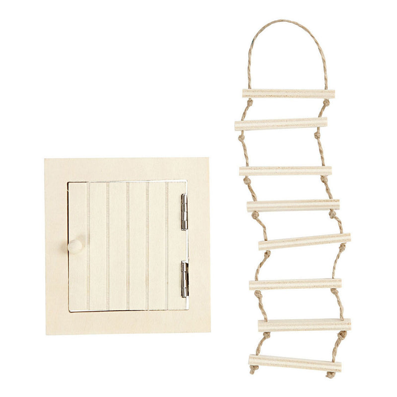 Load image into Gallery viewer, Creativ company mini houten zolderluik en touwladder

