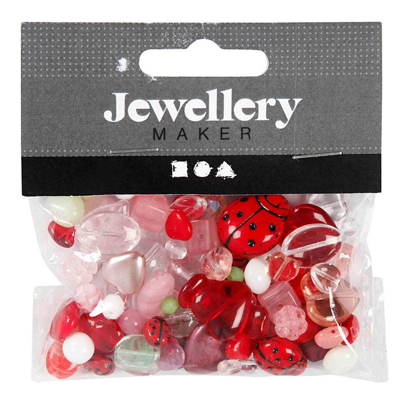 Load image into Gallery viewer, Creativ company glazen kralen divers lieveheerstbeestje, hart, blaadjes, 60 gram
