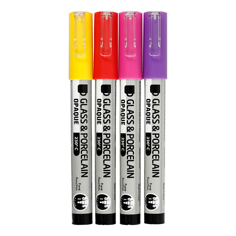 Load image into Gallery viewer, Creativ company glas- porseleinstiften dekkend oranje paars rood geel, 4st.
