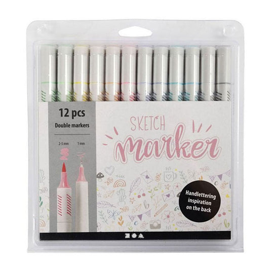 Creativ company handletter stiften pastelkleuren, 12st. dubbelzijdig