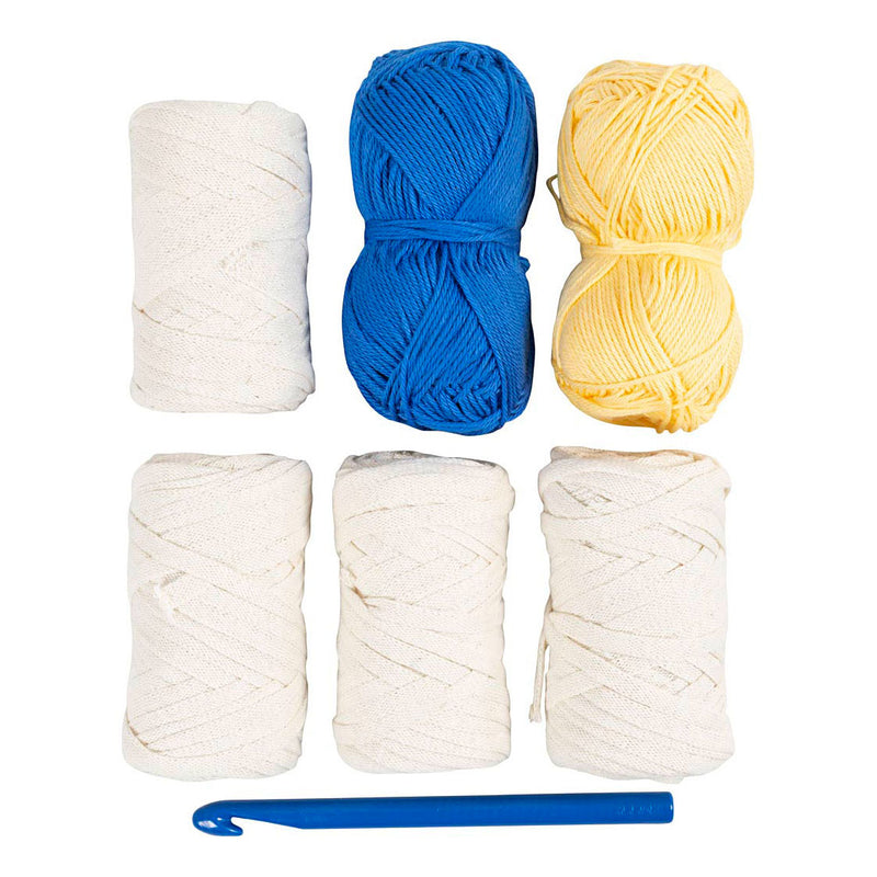 Load image into Gallery viewer, Creativ company https: www.cchobby.nl hobbyset-haken-grote-zonnehoed-blauw-licht-naturel-geel-1-doos
