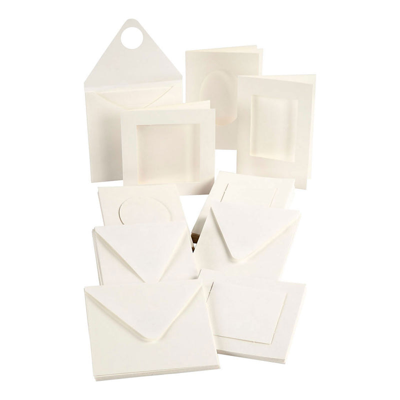 Load image into Gallery viewer, Creativ company http: www.cchobby.nl passepartout-kaarten-afmeting-kaart-10-5x15-12-5x12-5-cm-inhoud-kan-varieren-off-white-50-set-1-doos
