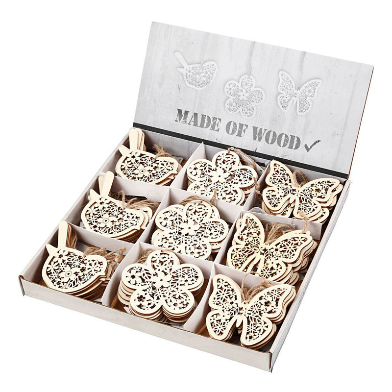 Load image into Gallery viewer, Creativ company houten figuren vlinder bloem en vogel, 90st.
