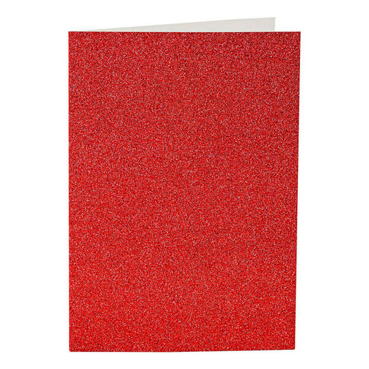 Creativ company kaarten en enveloppen 10,5x15cm glitter rood - 4st.