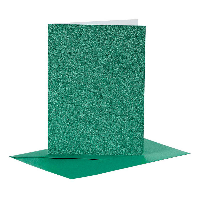 Load image into Gallery viewer, Creativ company kaarten en enveloppen 10,5x15cm glitter groen - 4st.
