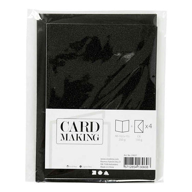 Creativ company kaarten en enveloppen 10,5x15cm glitter zwart - 4st.