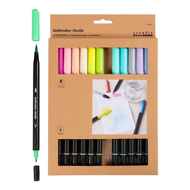 Load image into Gallery viewer, Creativ company dubbelzijdige aquarelmarker - 12 kleuren
