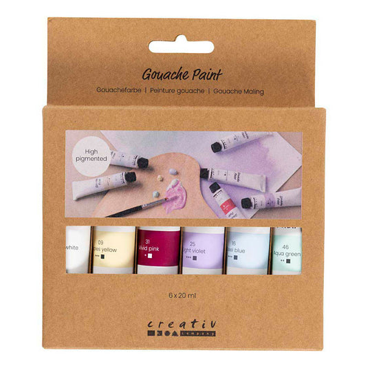 Creativ company gouacheverf pastelkleuren - 6x20ml.