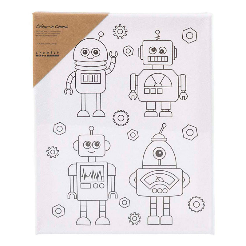 Afbeelding laden in galerijviewer, Creativ company https: www.cchobby.nl schildercanvas-met-print-robots-d-1-6-cm-afm-24x30-cm-360-gr-1-stuk

