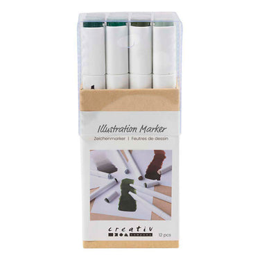 Creativ company tekenstift lijndikte 1+8mm natuurlijke kleuren - 12st.