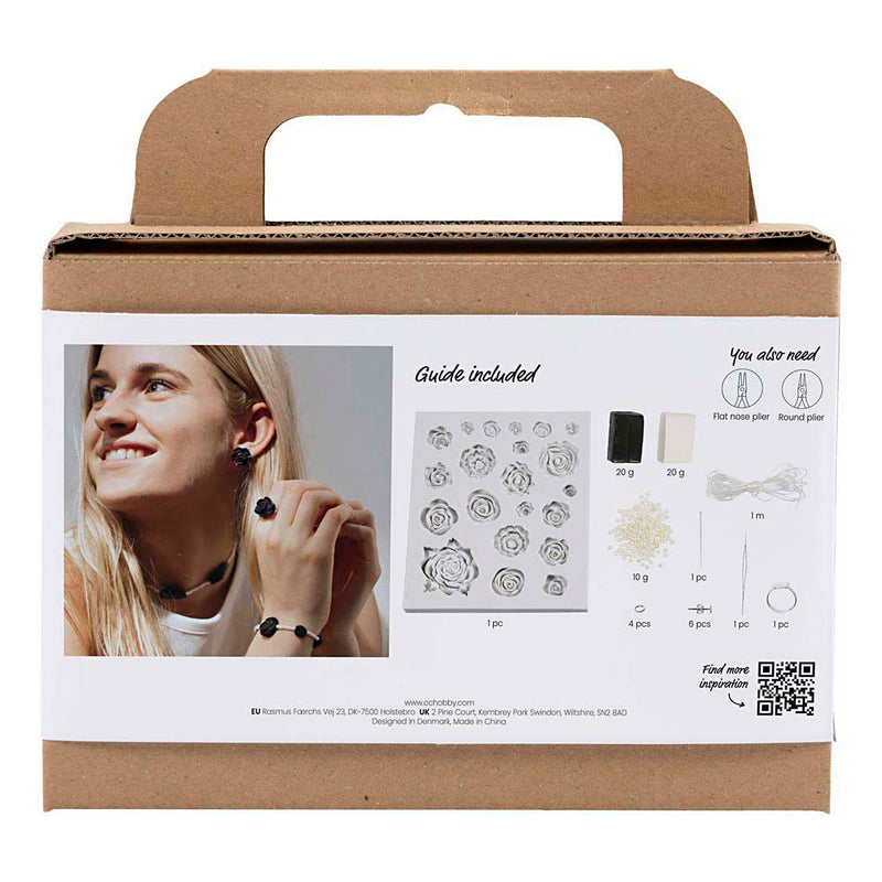 Afbeelding laden in galerijviewer, Creativ company http: www.cchobby.nl mini-hobbyset-sieraden-rozen-zwart-zwart-wit-wit-1-doos
