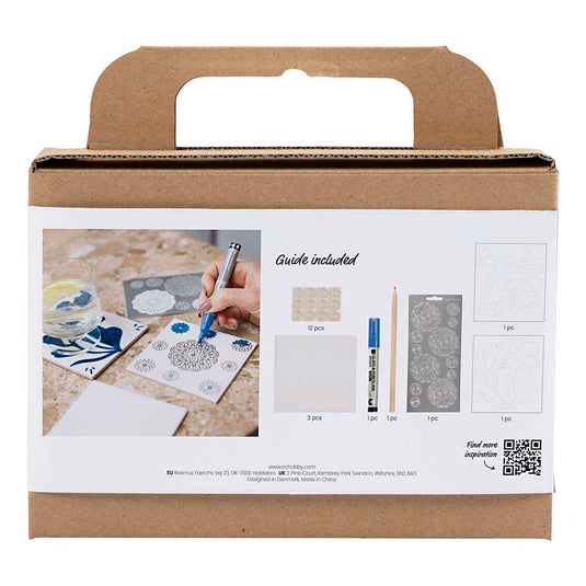 Creativ company mini hobbyset decoratie porseleinen onderzetters blauw