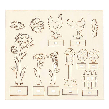 Creativ company diy houten figuren kippen, eieren en bloemen