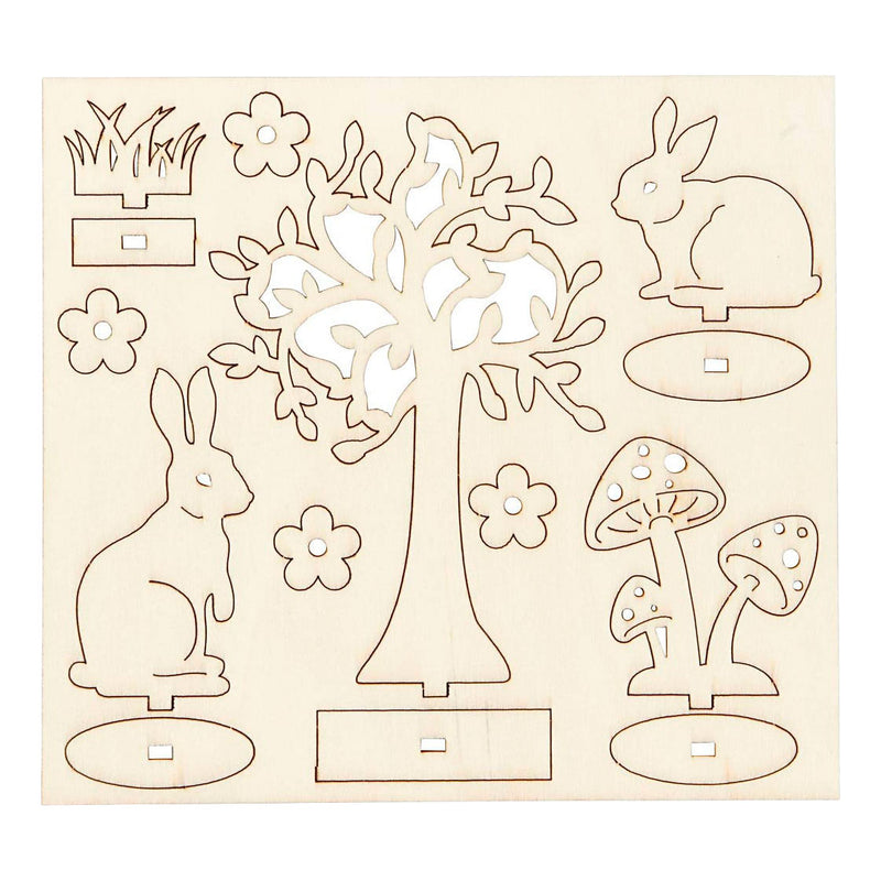 Load image into Gallery viewer, Creativ company diy houten figuren hazen, boom en paddestoelen
