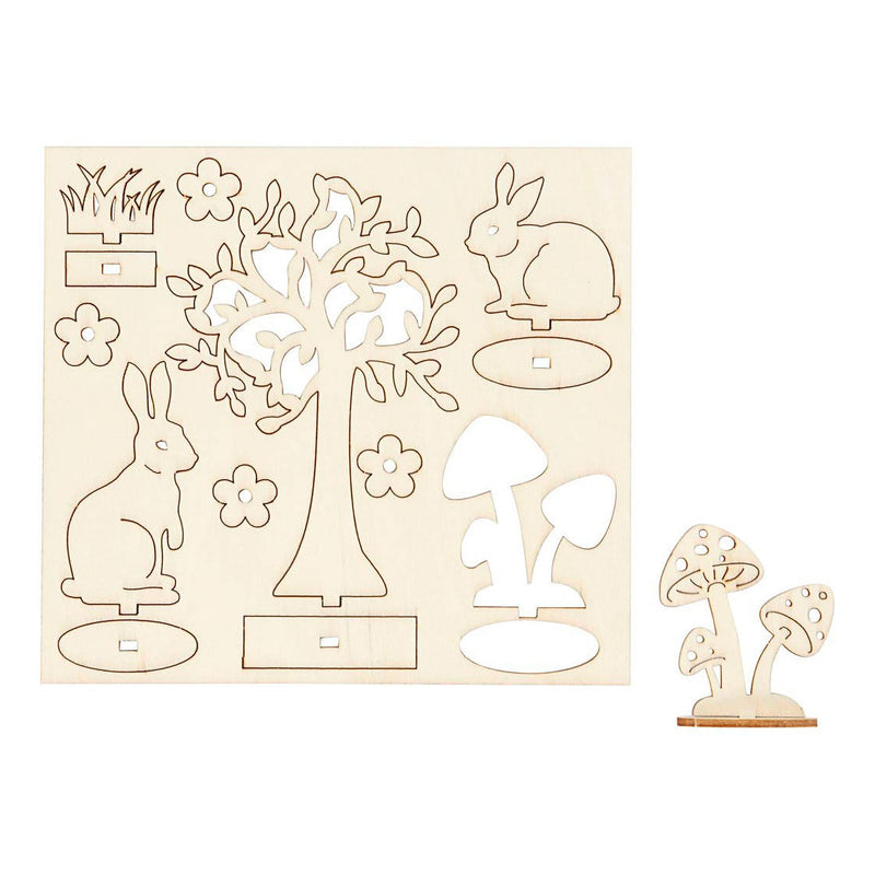 Load image into Gallery viewer, Creativ company diy houten figuren hazen, boom en paddestoelen

