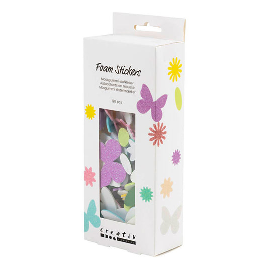 Creativ company https: www.cchobby.nl foam-stickers-vlinder-bloem-blad-zelfklevend-afm-9-43-mm-pastelkleuren-120-stuk-1-doos