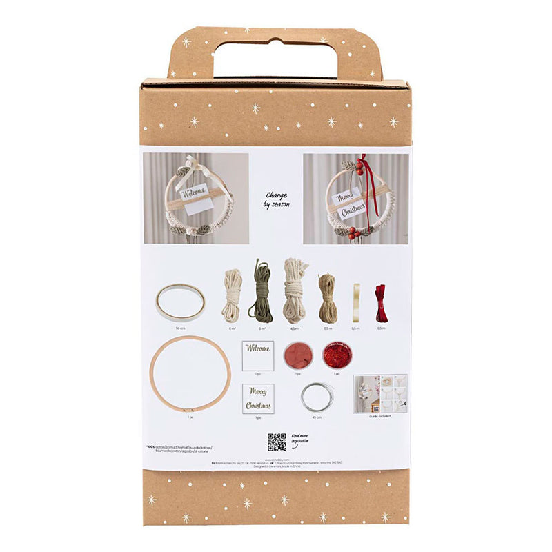 Afbeelding laden in galerijviewer, Creativ company http: www.cchobby.nl hobbyset-macrame-kerstkrans-mosgroen-kerstrood-off-white-1-doos
