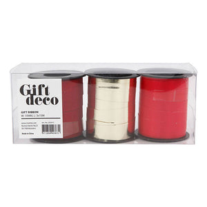 Creativ company cadeaulint 10mm goud, rood, rood glitter - 3x15m