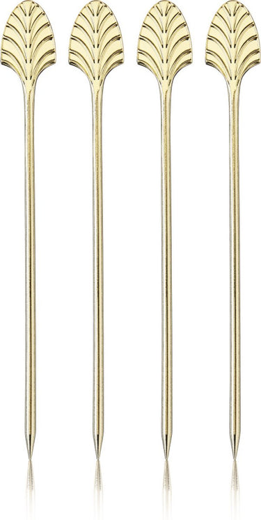 Viski art deco cocktailprikkers - roestvrijstaal - goudkleur - 4 stuks