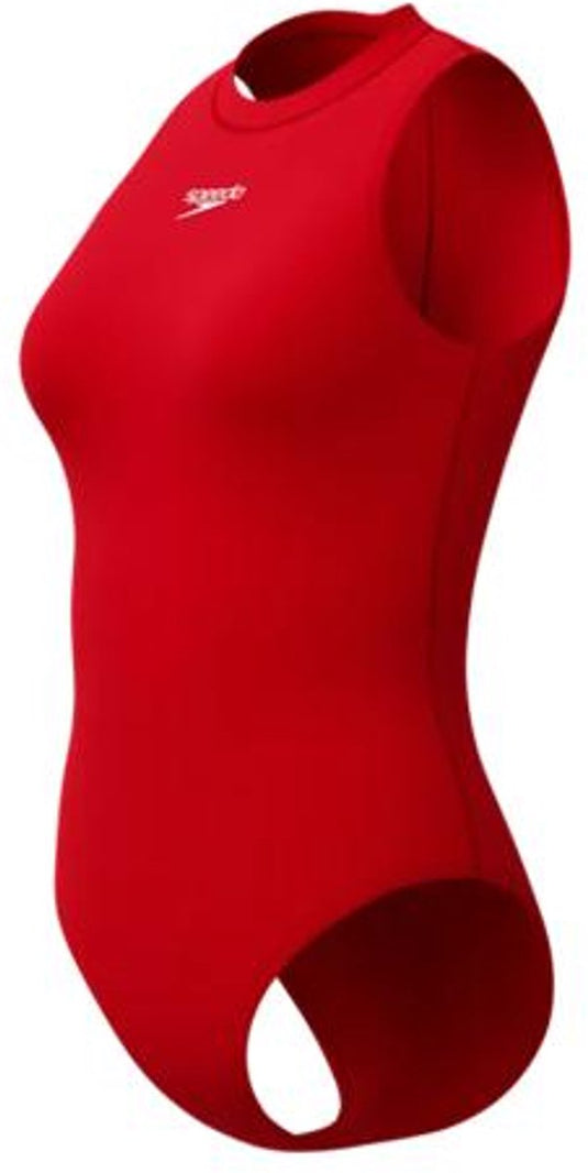 Speedo endurance+ hydrasuit dames sportbadpak - badpak dames met hoge bedekking - zwempak dames met borstvoering - sportbadpak dames met ritssluiting - rood - 38