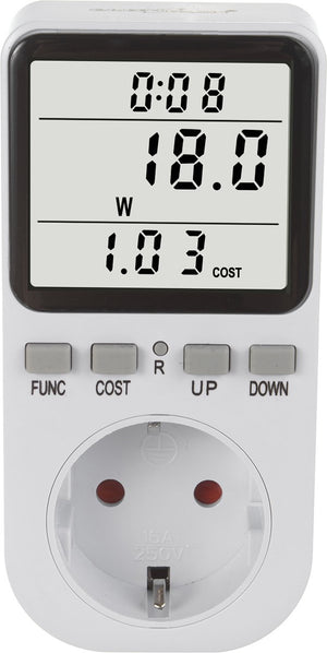 Greenblue - energiemeter – verbruiksmeter - wattmeter - elektriciteitsmeter – energiekosten- type f, 220-240v ac, 50hz, max. belasting 16a, ip20, ingebouwde batterij, gb364 f - voor nederland