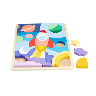 Fisher-price houten ruimteblokkenpuzzel - vormenpuzzel