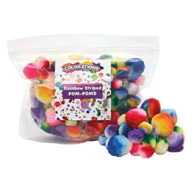 Colorations - regenboog gestreepte pom poms, 180st.