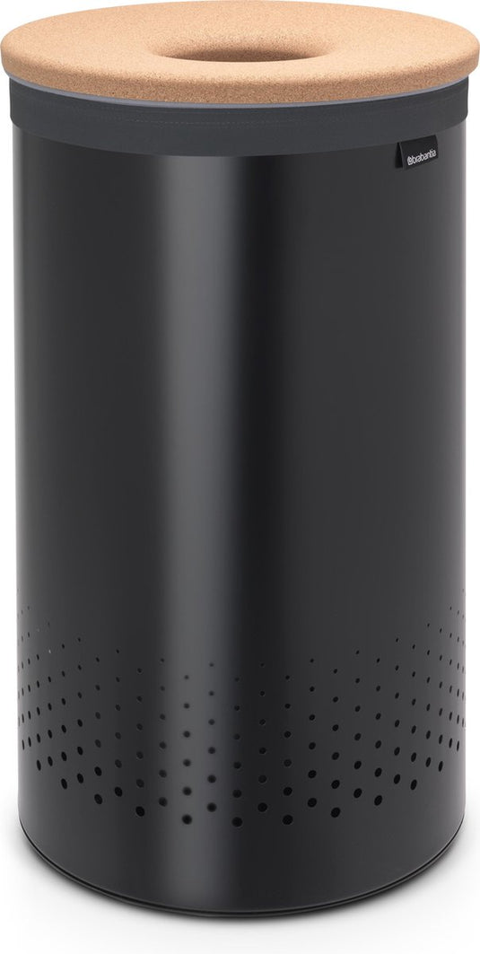 Brabantia wasmand - met deksel - 60 l - matt black kurken deksel