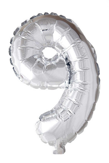 Globos cijfer ballon nummer '9' zilver folie 40cm geschikt voor helium.