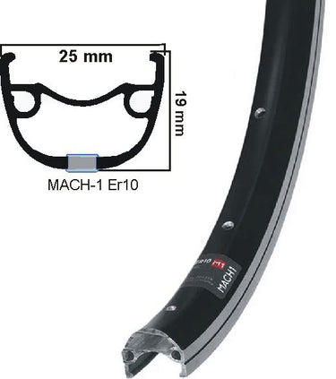 Mach1 velg 28 inch 36 gaats zwart geslepen zijkant