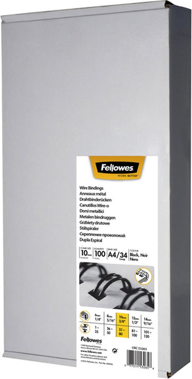 Fellowes bindruggen metaal 10 mm zwart, 100 stuks