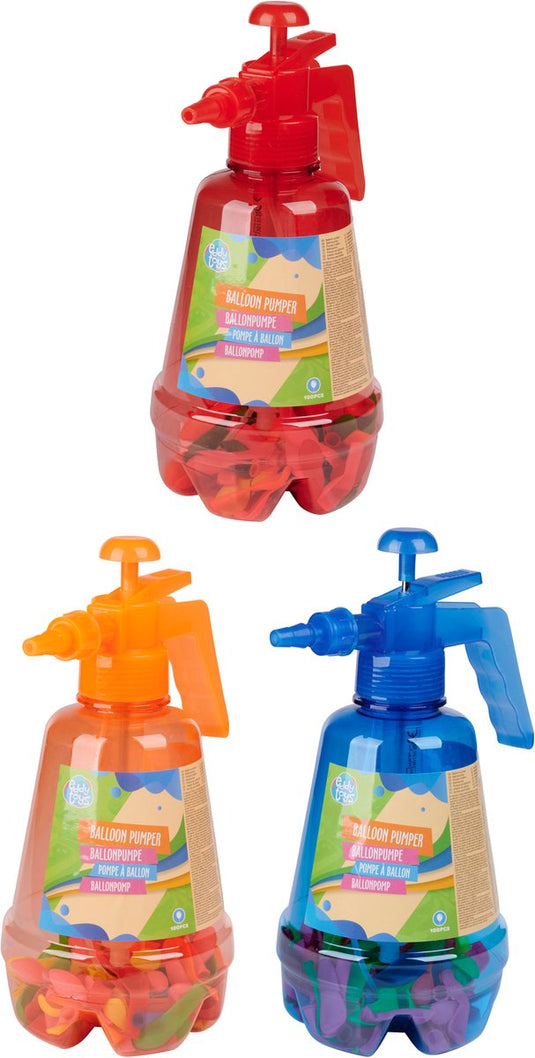 Eddy toys ballonnenpomp met 100 ballonnen - handpomp - assorti - 1 willekeurige kleur
