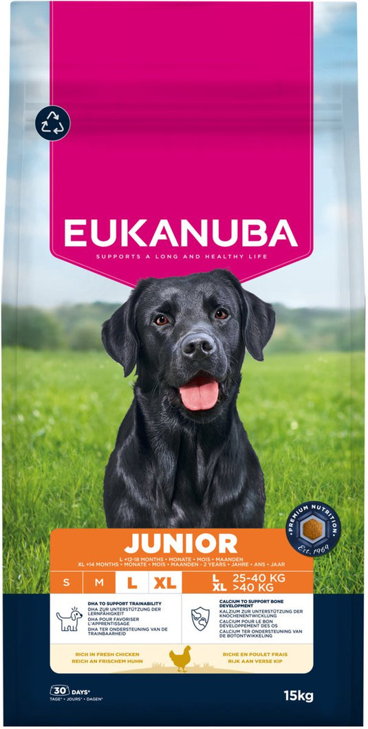 Eukanuba junior grote rassen - droogvoer - kip - 15kg