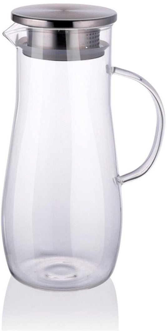 Alpina karaf met deksel 1.4 liter glas roestvrij staal transparant zilver