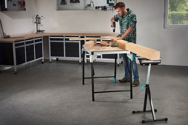 Wolfcraft - opvouwbare zaagbok - schraag - onderstel afkortzaag - 50 kg 63-100 cm - universele rolbok - 6102300 - 10 jaar garantie