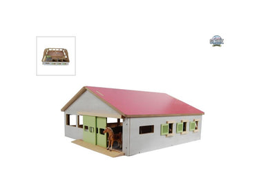 Kids globe paardenstal met 3 boxen en binnenbak 62,5x54x25cm 1:32 roze