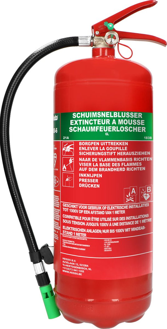 Alecto bs-6 brandblusser - schuimblusser 6 liter - brandklasse ab - inclusief ophangbeugel