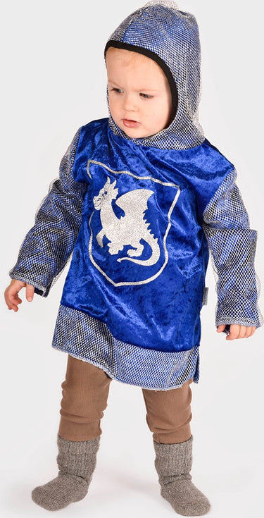 Den goda fen verkleedkledij ridder - shirt in velvet met capuchon - 110-116cm - 4-6 jaar - blauw