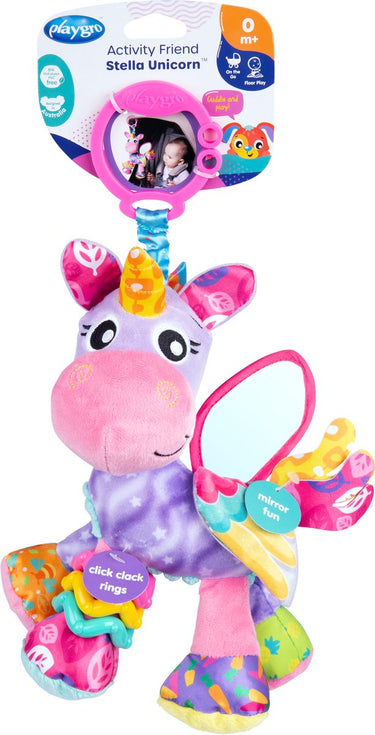 Playgro activity friend stella unicorn - baby speelgoed - hangspeeltje - kinderwagenspeeltje - rammelaar - kinderwagenaccessoire - buggyaccessoire- - educatief speelgoed - knuffeldier