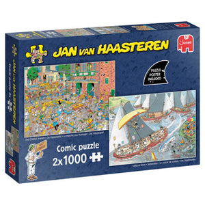 Jumbo jan van haasteren - hollandse tradities: de kaasmarkt skûtsjesilen - 2x 1000 stukjes puzzel