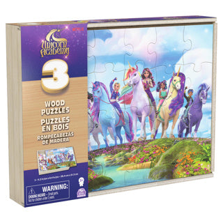 Afbeelding laden in galerijviewer, Unicorn academy 3pack houten puzzel in houten doos (3x24 stukjes) | 2 stuks
