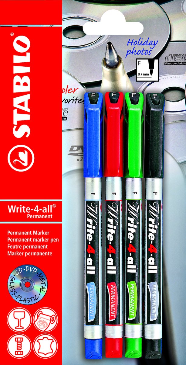 Load image into Gallery viewer, Stabilo write-4-all fijn (0,7mm) permanente marker - 4dlg.
