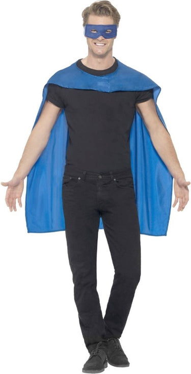 Smiffys superhero cape met masker blauw